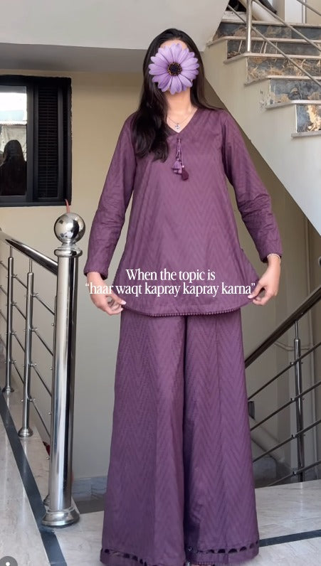 ZIVA Textured Purple Co-ord Set