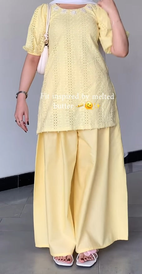 LUMI  Butter Yellow Eyelet Co-ord Set
