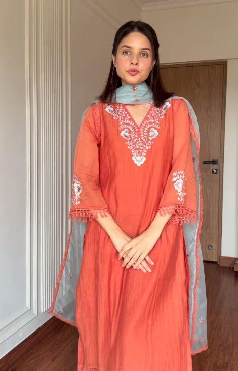 Aabroo Embroidered Cotton Farshi Suit Set