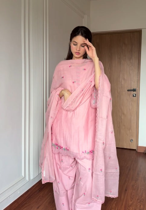 Aabroo Embroidered Cotton Farshi Suit Set