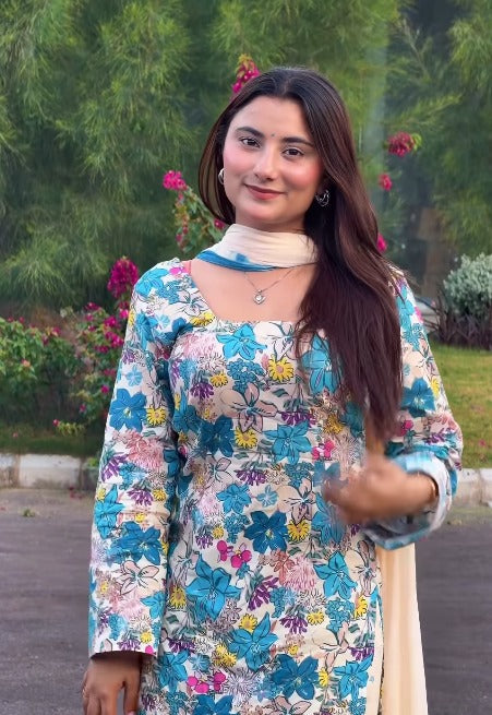 Multicolour Floral Printed Cotton Suit Set