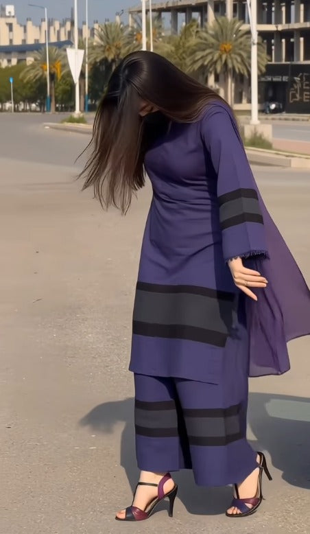 Zunaira Noir  Premium Navy Blue Farshi Suit Set