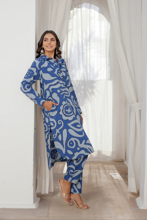 Blue Abstract Printed Coord Set