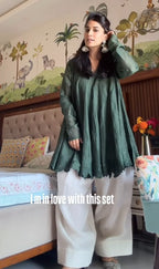 Olive green stylish Anarkali with Farshi Salwar