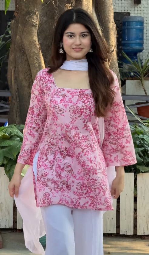 Jaipuri Soft Cotton Rayon Padded Top & Palazzo Set