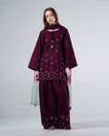 Aadhya  Plum Blossom Embroidered Kurta Palazzo Set with Ombre Dupatta